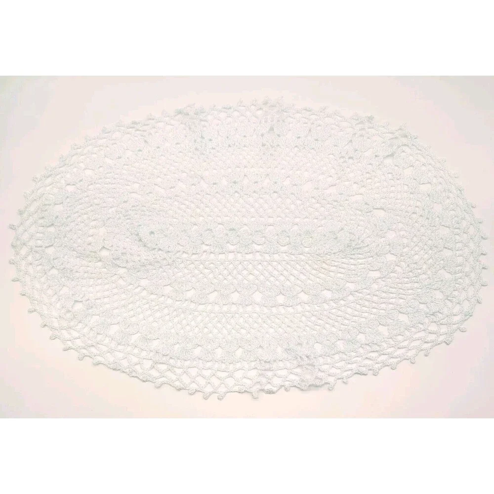 Light Blue Oval Doily Granny Cottage Core Retro Vintage
